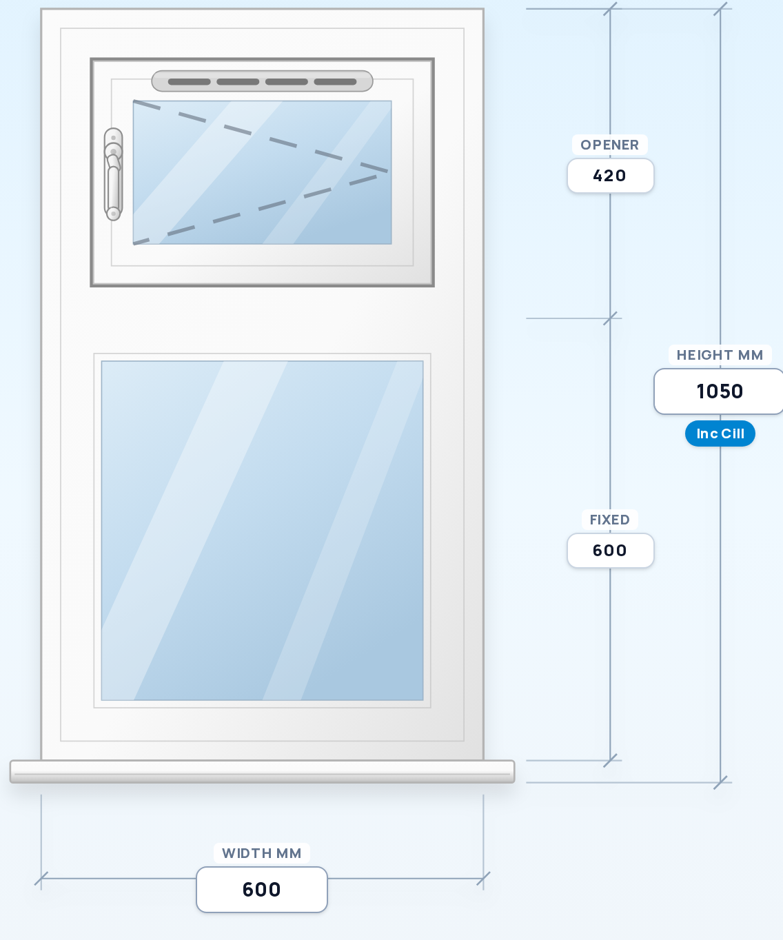 Side Opener over Fixed (R) window drawing