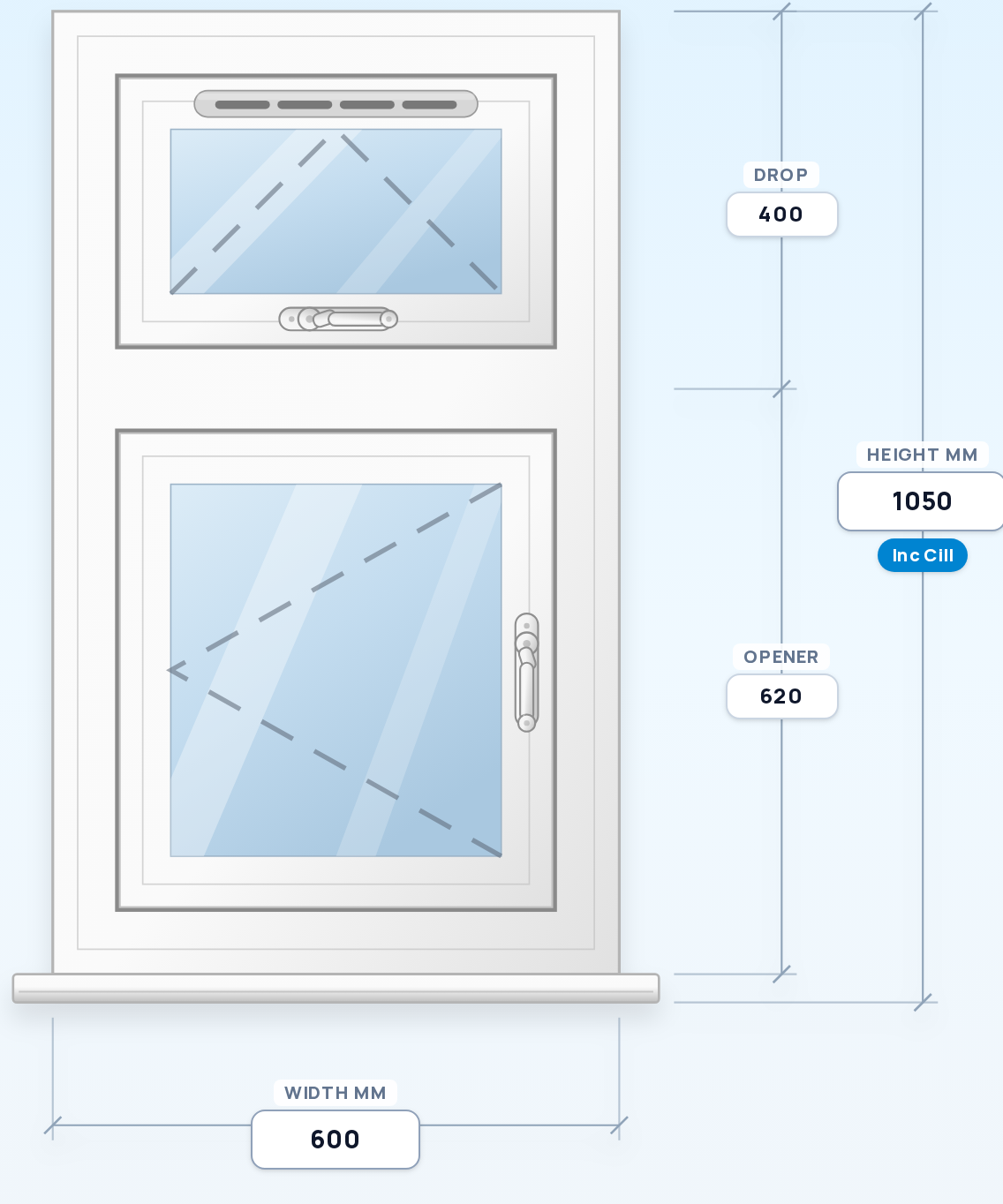 Top Vent over Side Opener (L) window drawing