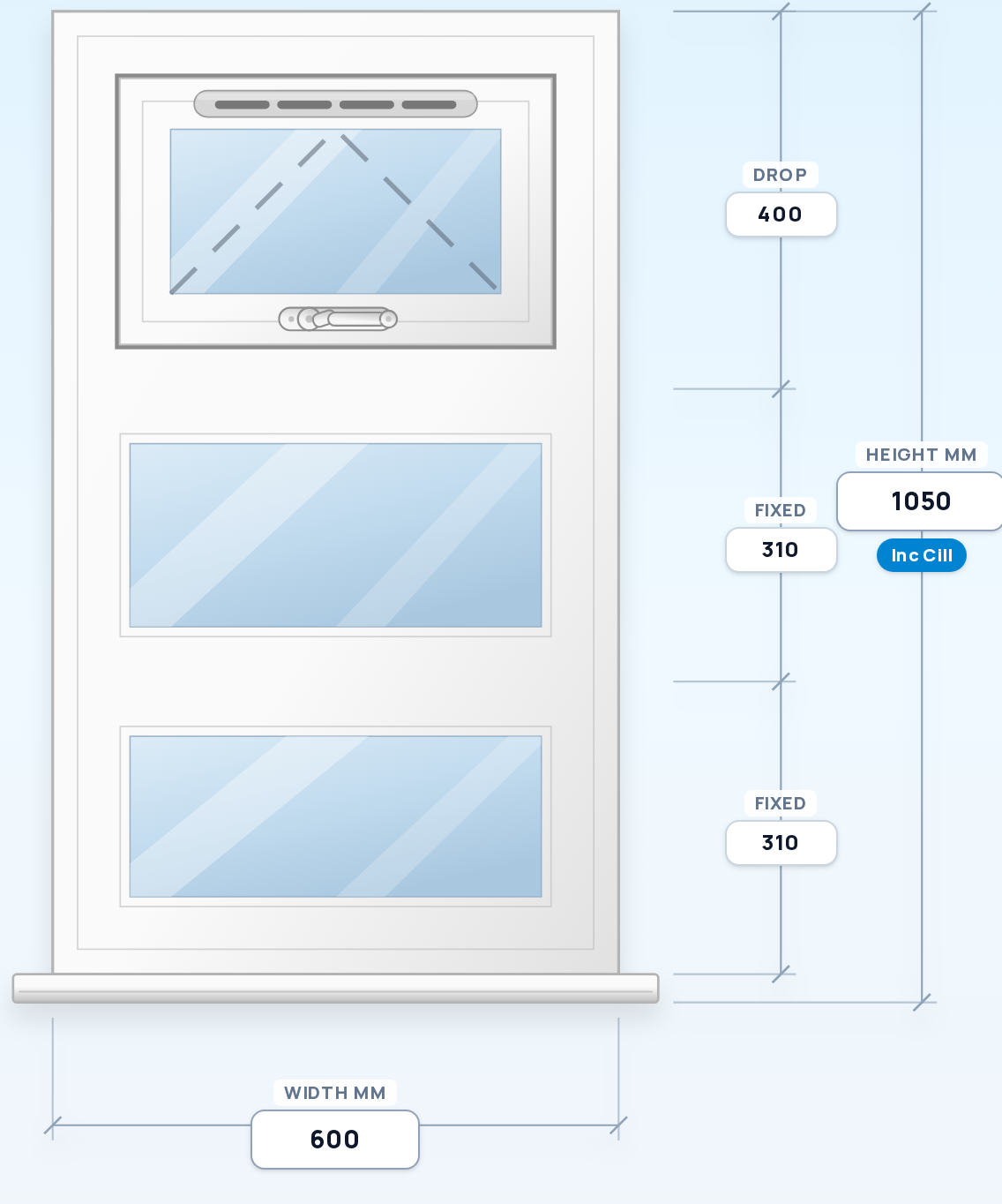Top Vent over Fixed over Fixed window drawing