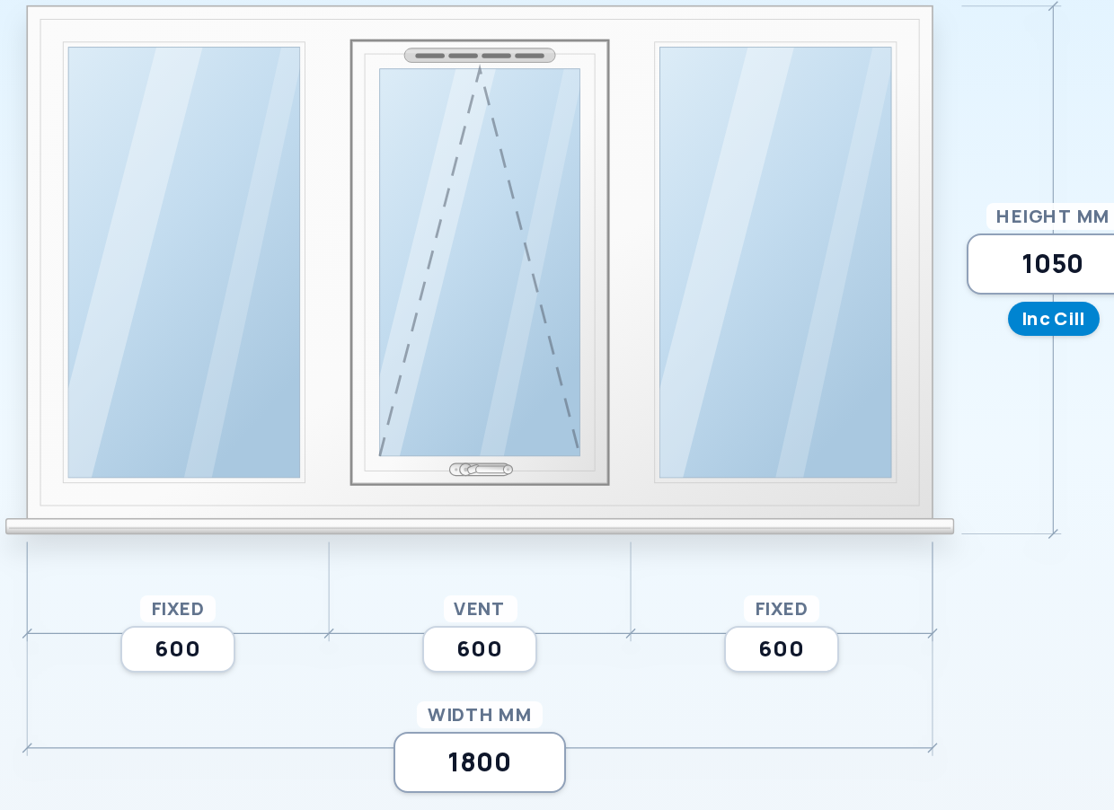 Fixed + Top Vent + Fixed window drawing