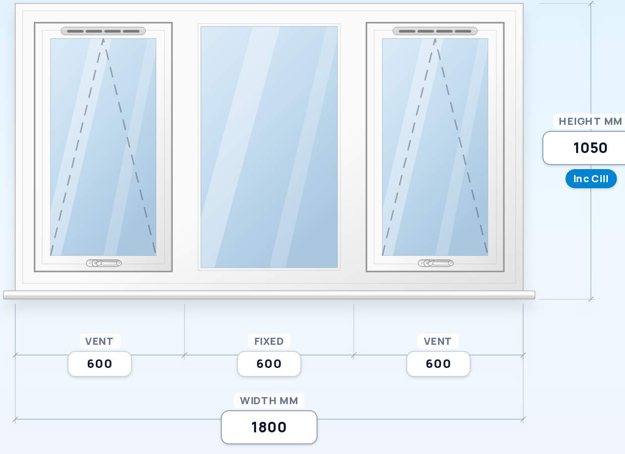 Top Vent + Fixed + Top Vent window drawing