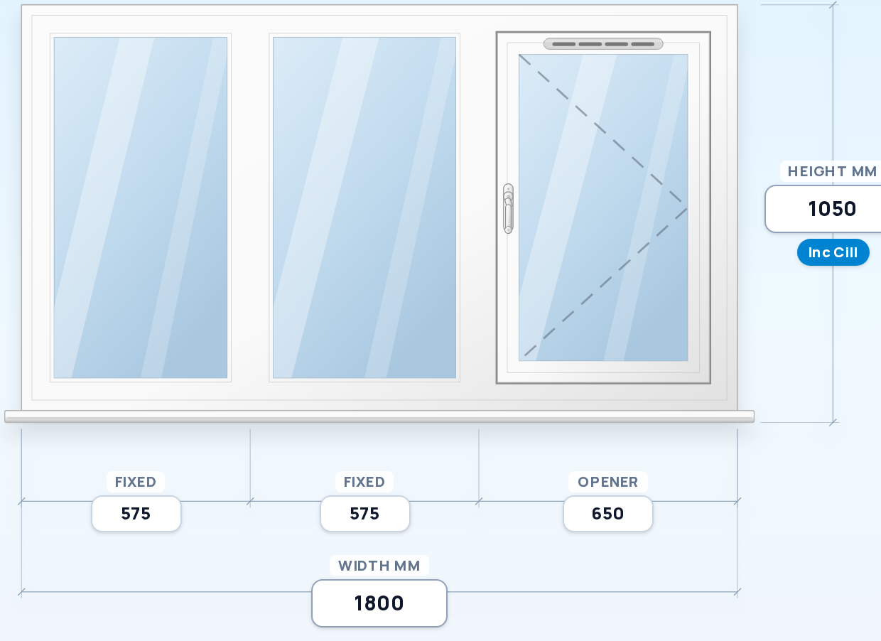 Fixed + Fixed + Side Opener window drawing