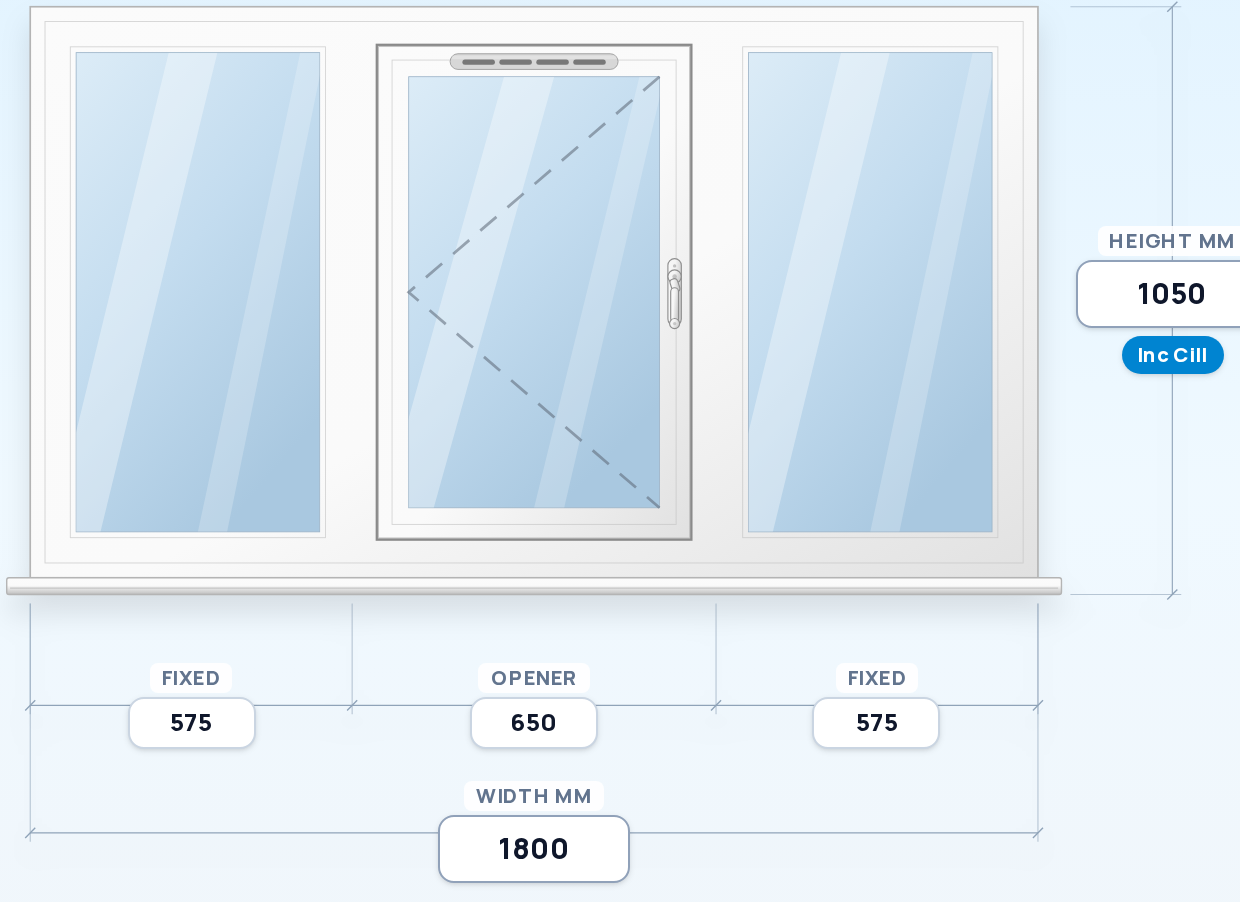 Fixed + Side Opener + Fixed (L) window drawing