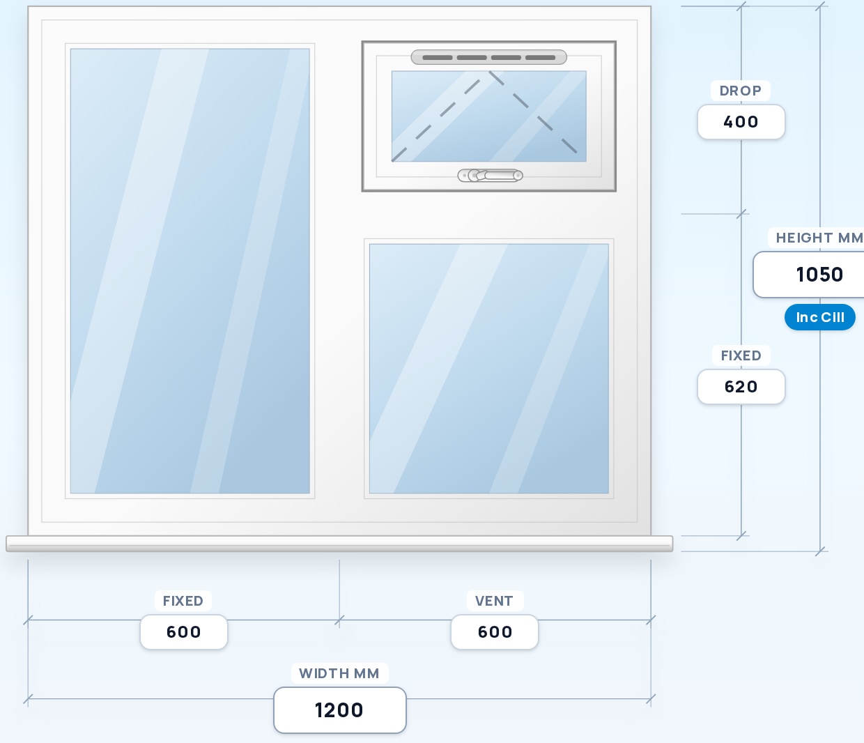 Fixed + Top Vent over Fixed window drawing