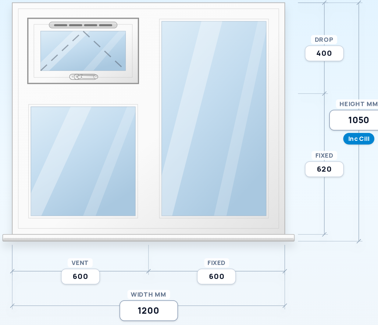 Top Vent over Fixed + Fixed window drawing