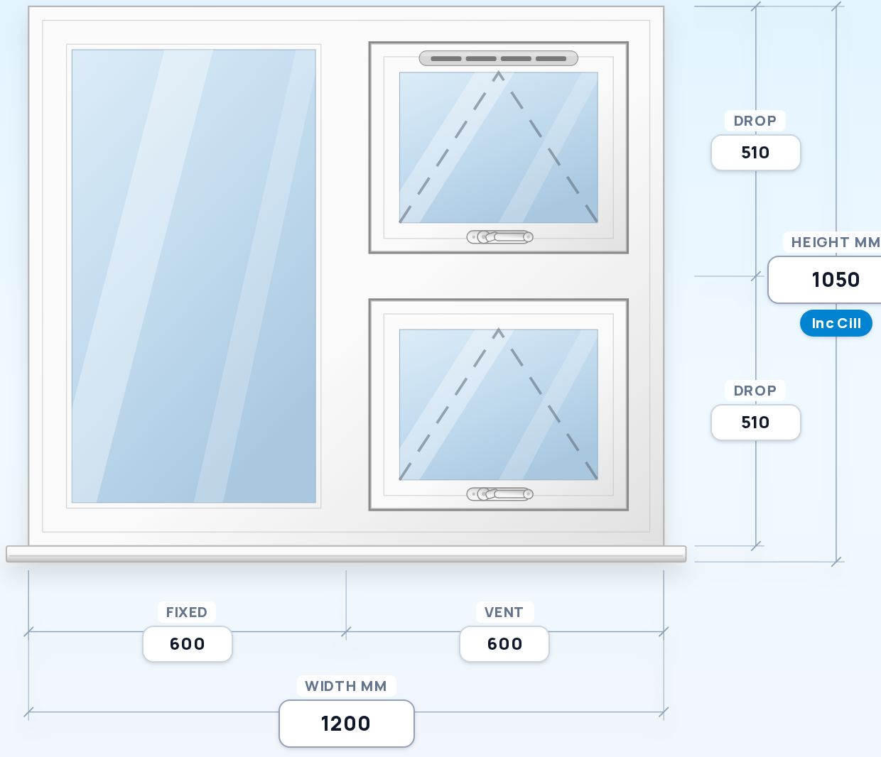 Fixed + Top Vent over Top Vent window drawing