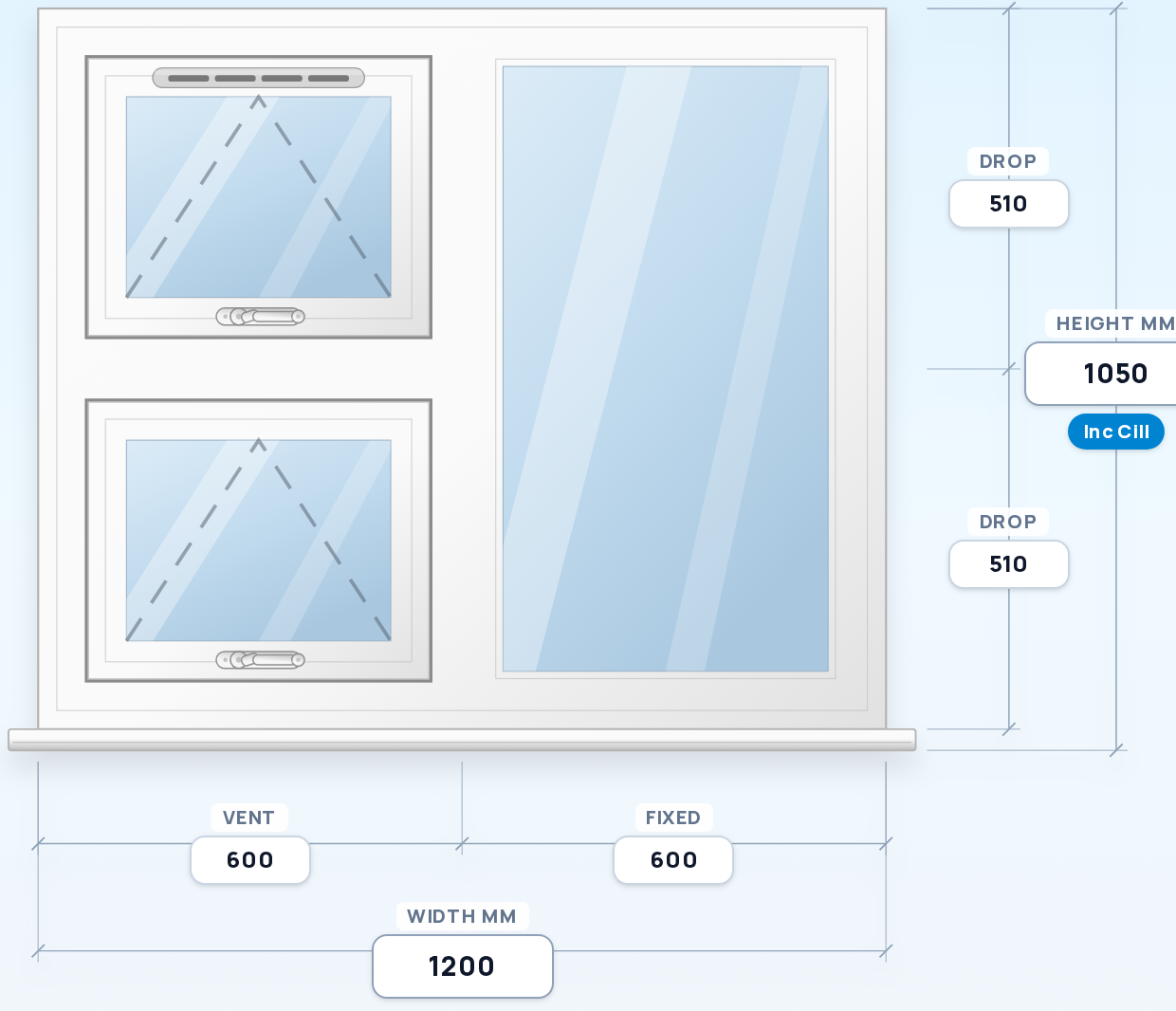 Top Vent over Top Vent + Fixed window drawing