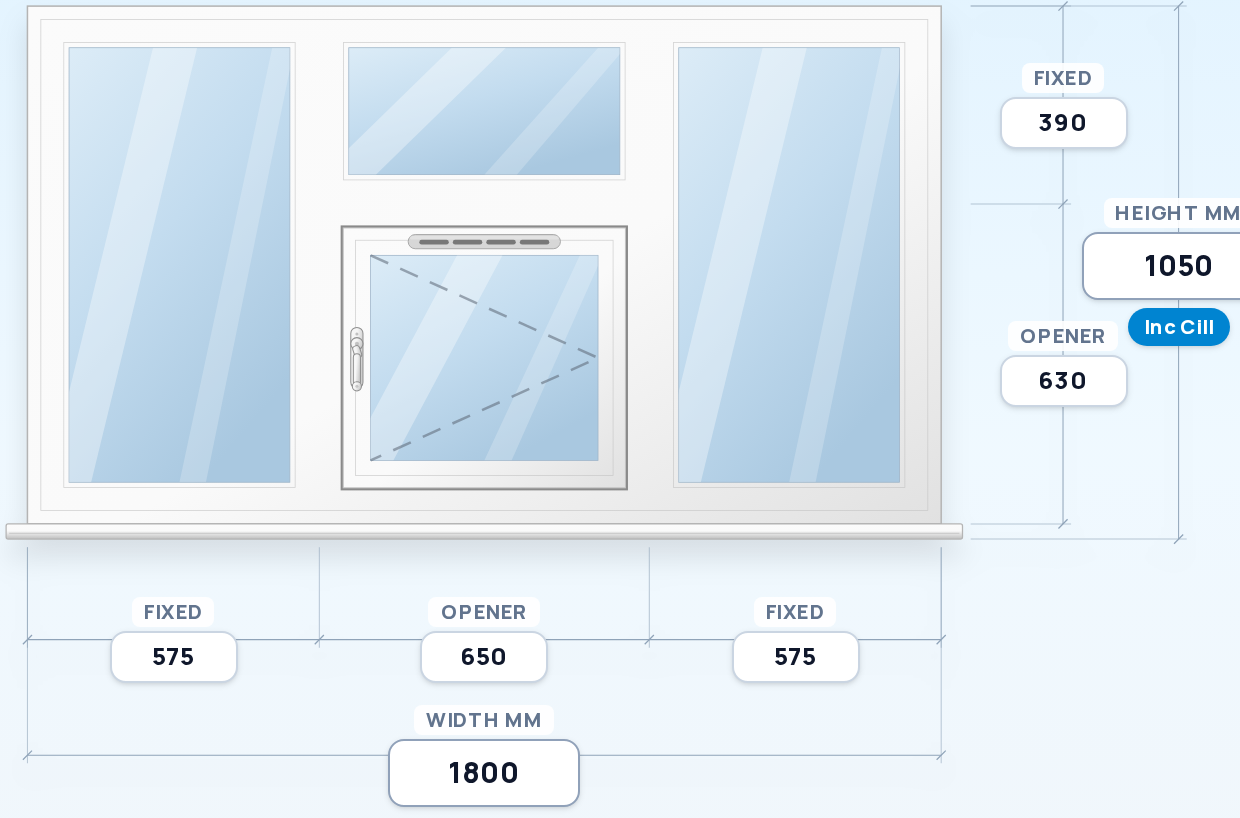 Fixed + Fixed over Side Opener + Fixed (R) window drawing