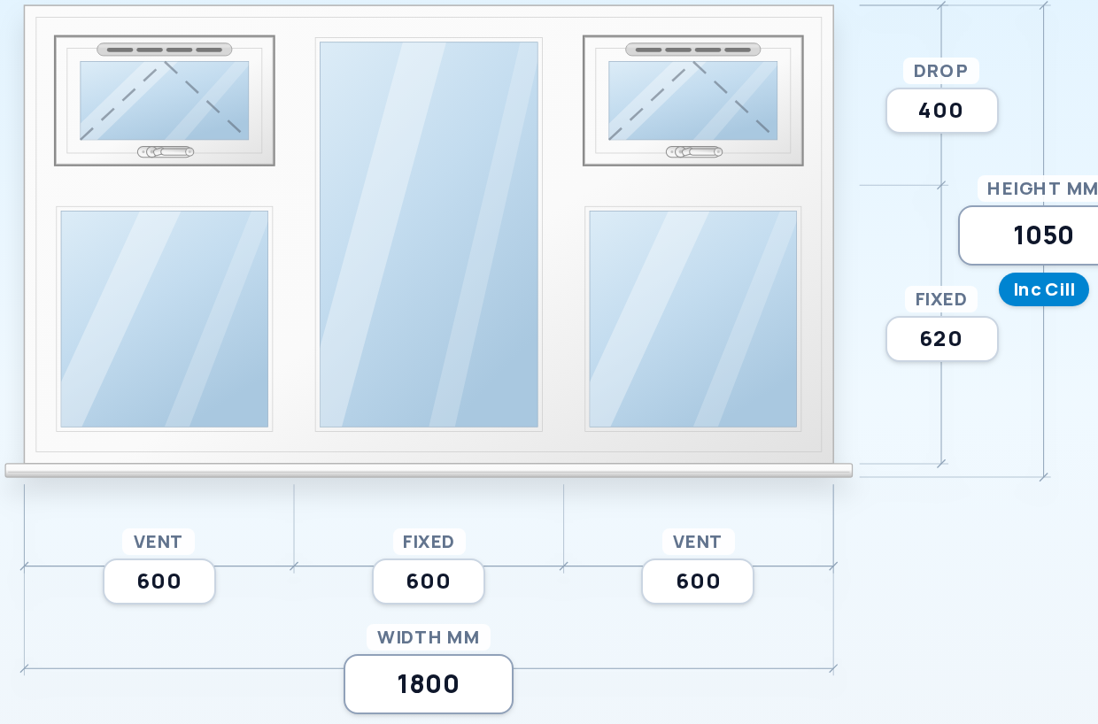 Top Vent over Fixed + Fixed + Top Vent over Fixed window drawing