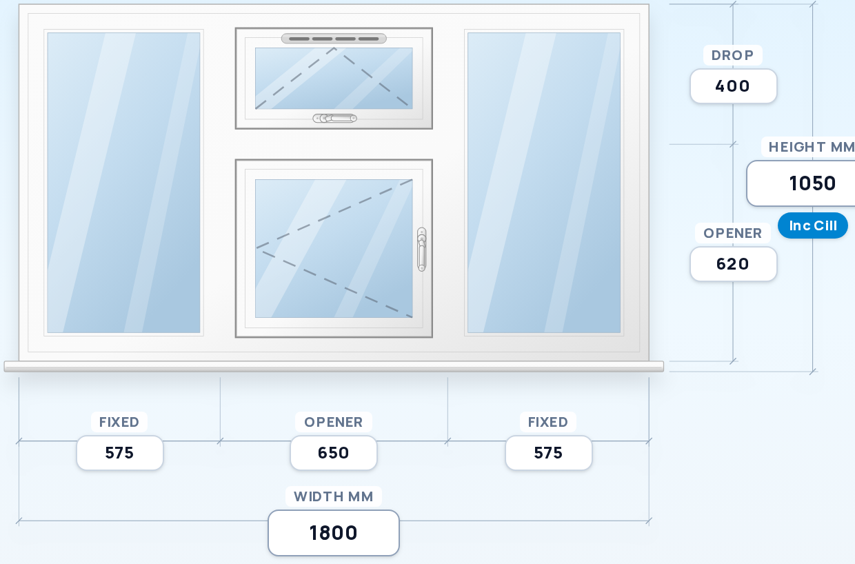 Fixed + Top Vent over Side Opener + Fixed — Chart 67 window drawing