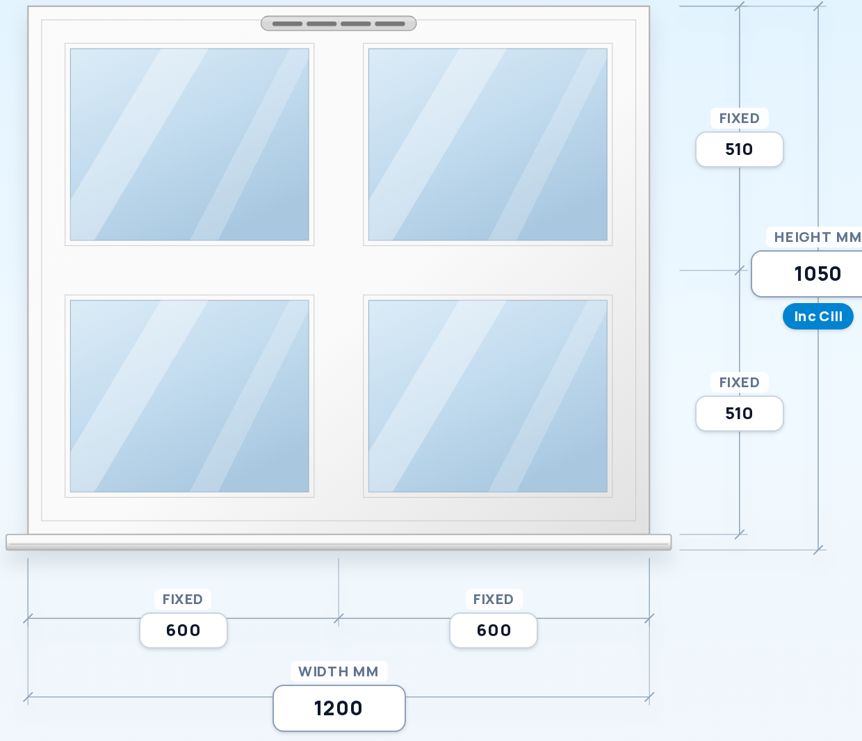 Twin Fixed Panes over Twin Fixed Panes window drawing
