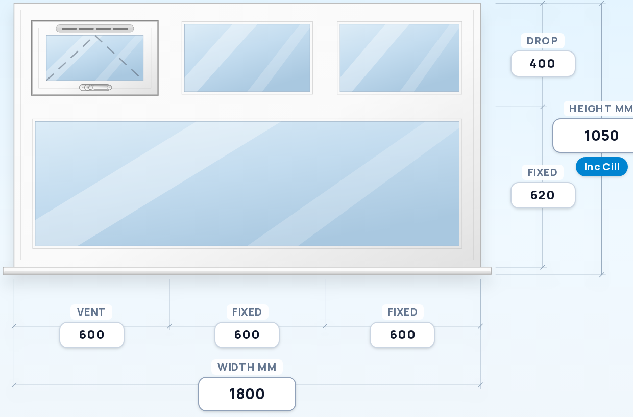 Top Vent + Fixed + Fixed over Full-Width Fixed window drawing