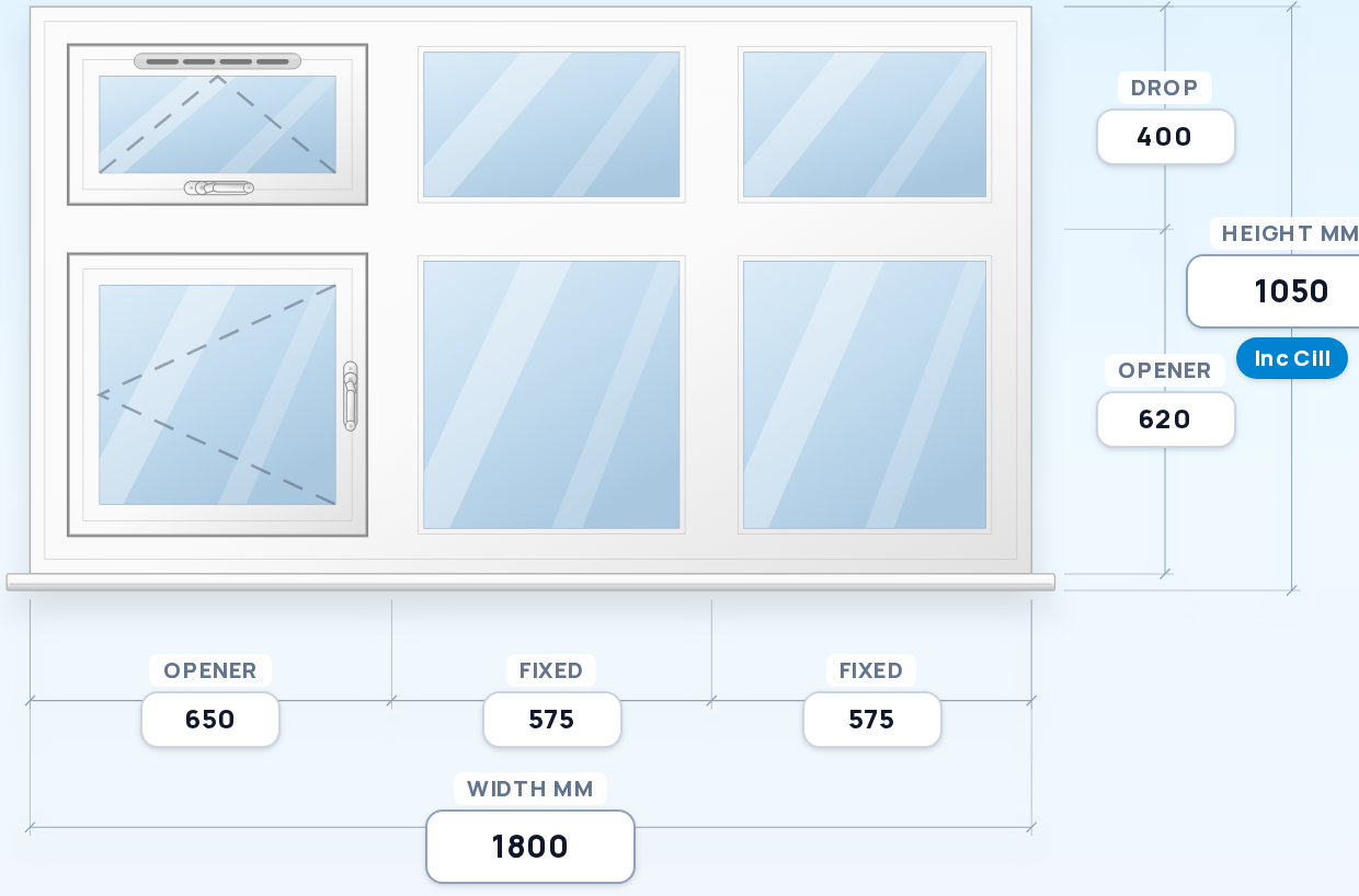 Top Vent + Fixed + Fixed over Side Opener + Fixed + Fixed window drawing